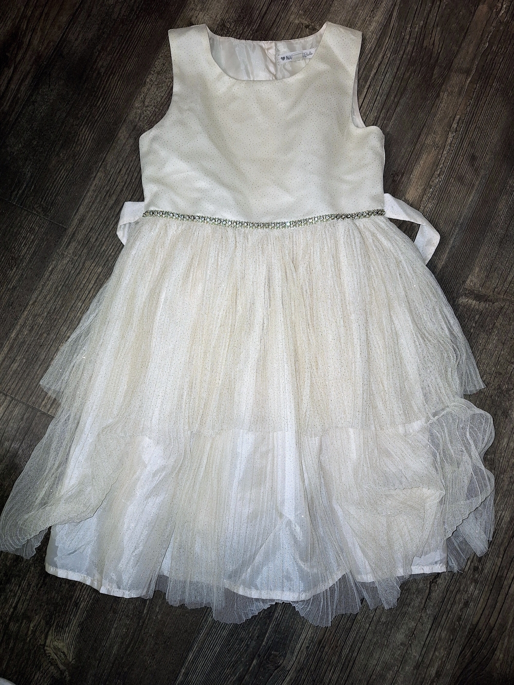 Nannette Ivory Tulle Party Dress with Jeweled Waist